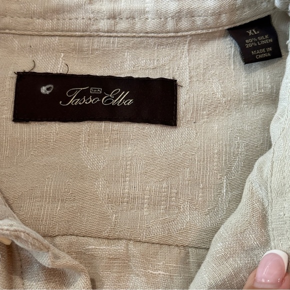 Tasso Elba Men's Casual Linen Blend Beige Button Down Shirt - Picture 11 of 16